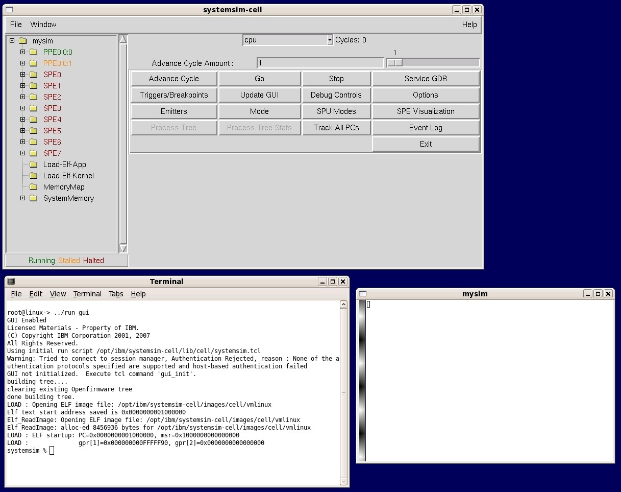 windows shown after starting simulator GUI