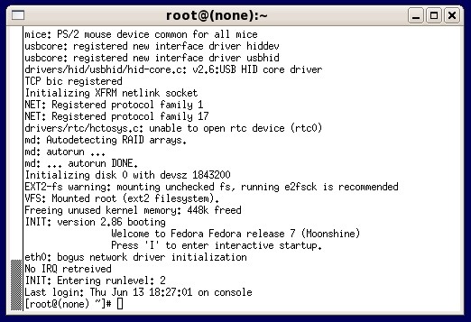 Console window on completion of Linux boot