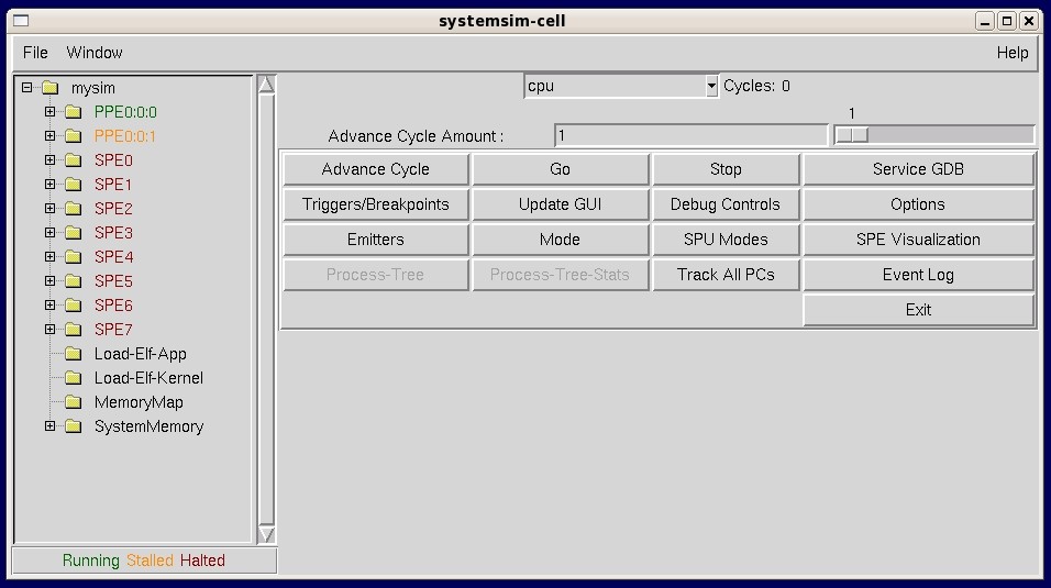 main graphical user interface for the simulator